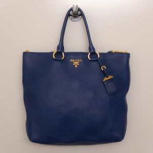 Prada Vitello Daino Large Tote- Blue